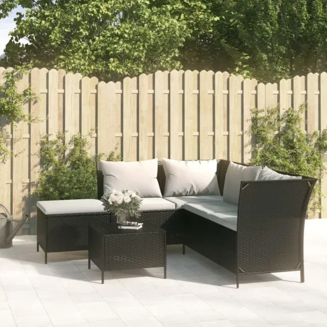 vidaXL 4-delige Loungeset met kussens poly rattan zwart, foto 2