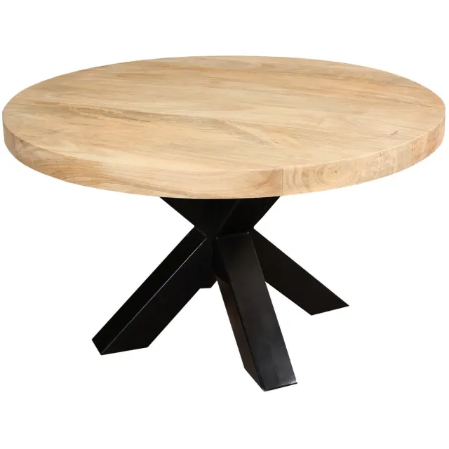 Lizzely Garden & Living Salontafel rond lichtbruin mangohout 70cm Jesse side table industrieel bijzettafel mango hout duurzaam