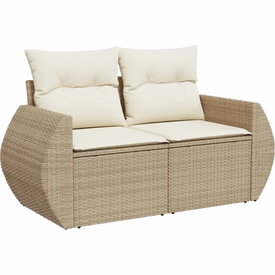 vidaXL 5-delige Loungeset met kussens poly rattan beige