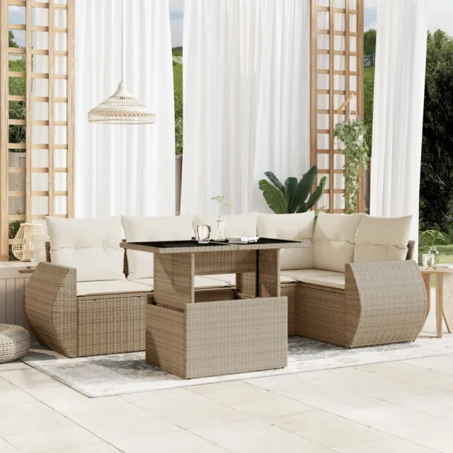 vidaXL 6-delige Loungeset met kussens poly rattan beige, foto 2