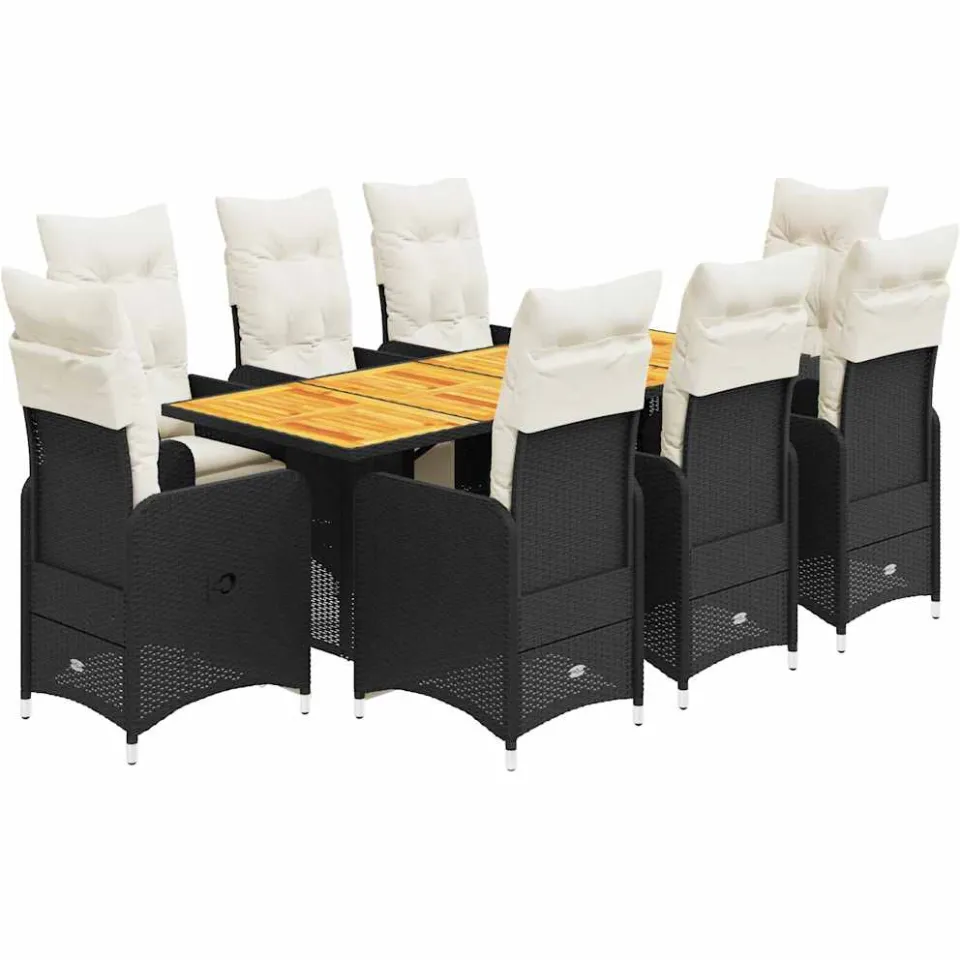 vidaXL 9-delige Bistroset met kussens poly rattan zwart, foto 3