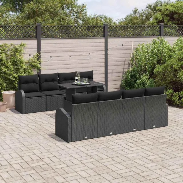vidaXL Tuin Sofa Set 9 st Zwart poly rattan, foto 2