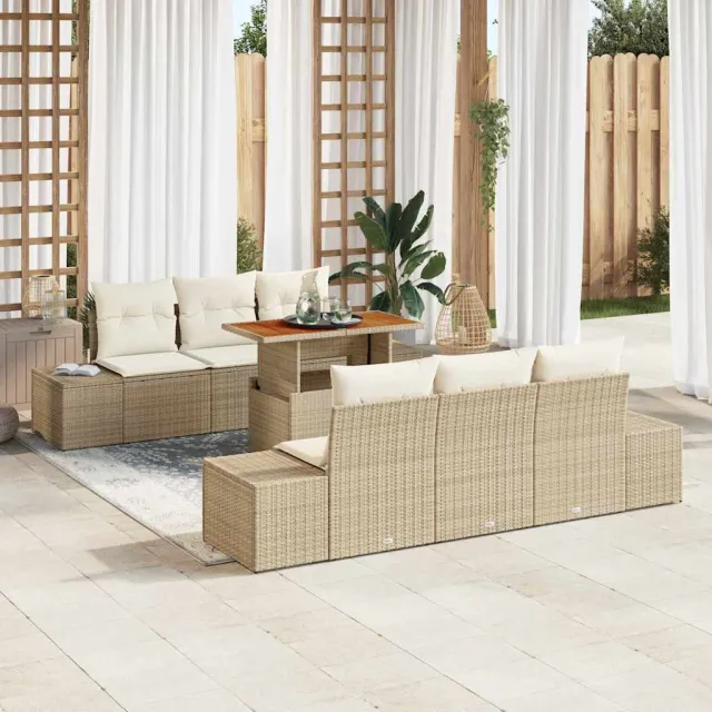 vidaXL Tuin Sofa Set 7 st Beige Poly riet, foto 2