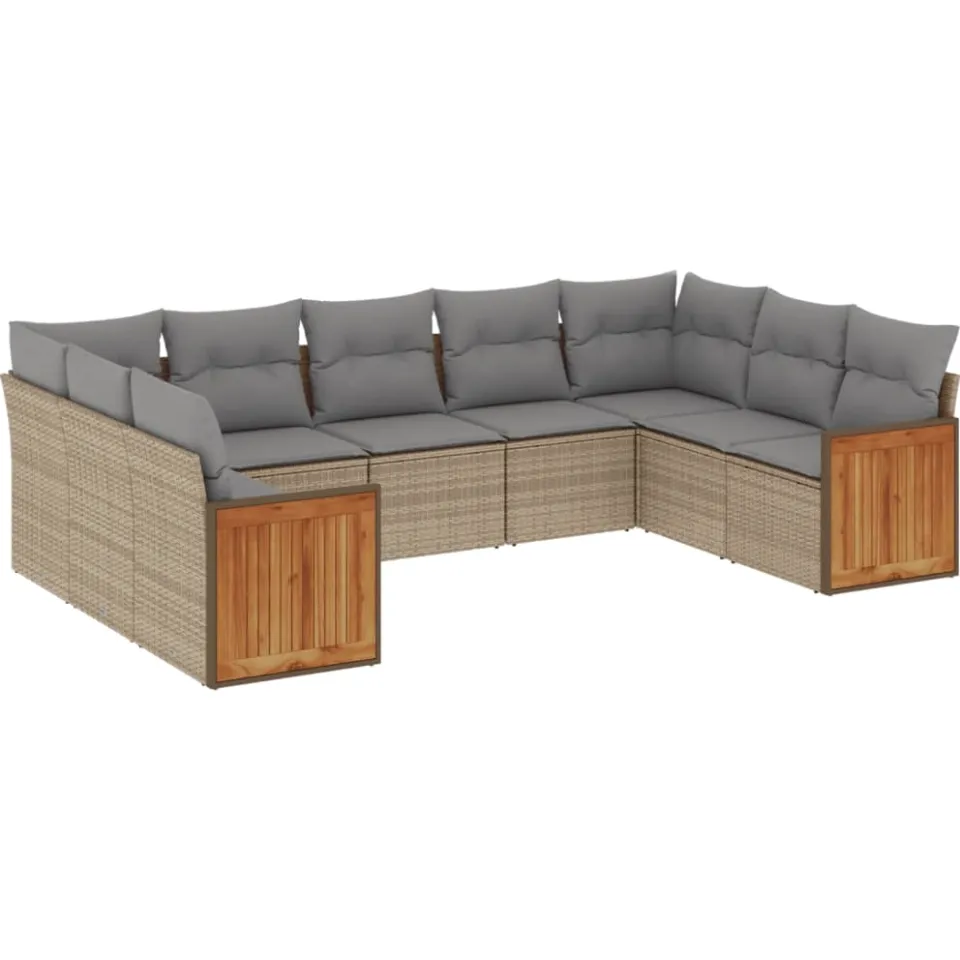 vidaXL 9-delige Loungeset met kussens poly rattan beige, foto 3