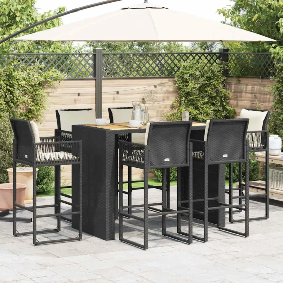 vidaXL 7-delige Tuinbarset met kussens poly rattan acacia zwart, foto 3