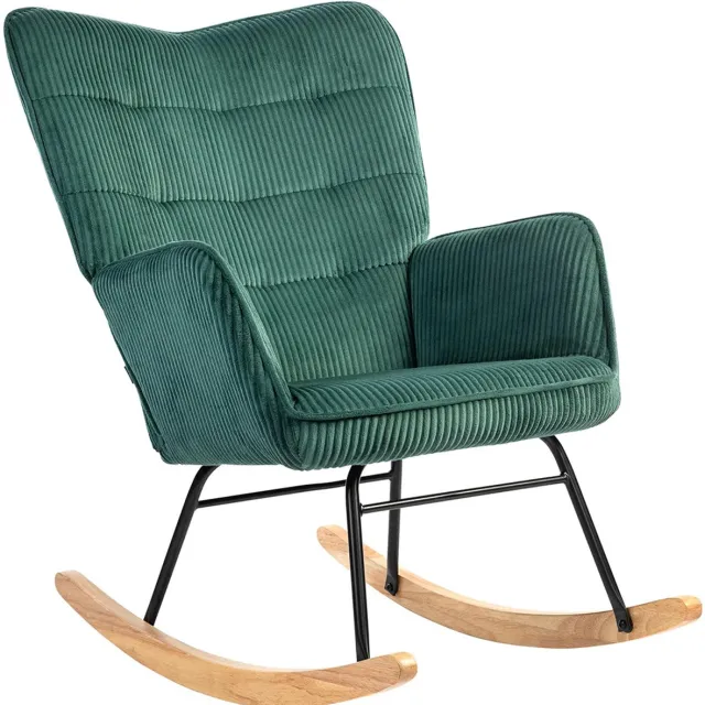 Sweiko Schommelstoel - Hoge rug - Beukenhout + Stalen frame - Corduroy - Groen