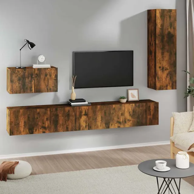 vidaXL 4-delige Tv-meubelset bewerkt hout gerookt eikenkleurig Bruin