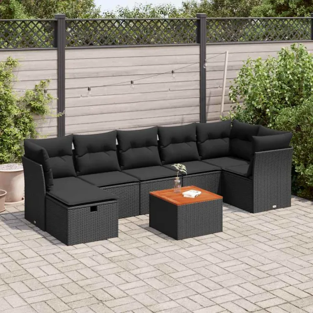 vidaXL 8-delige Loungeset met kussens poly rattan zwart, foto 2