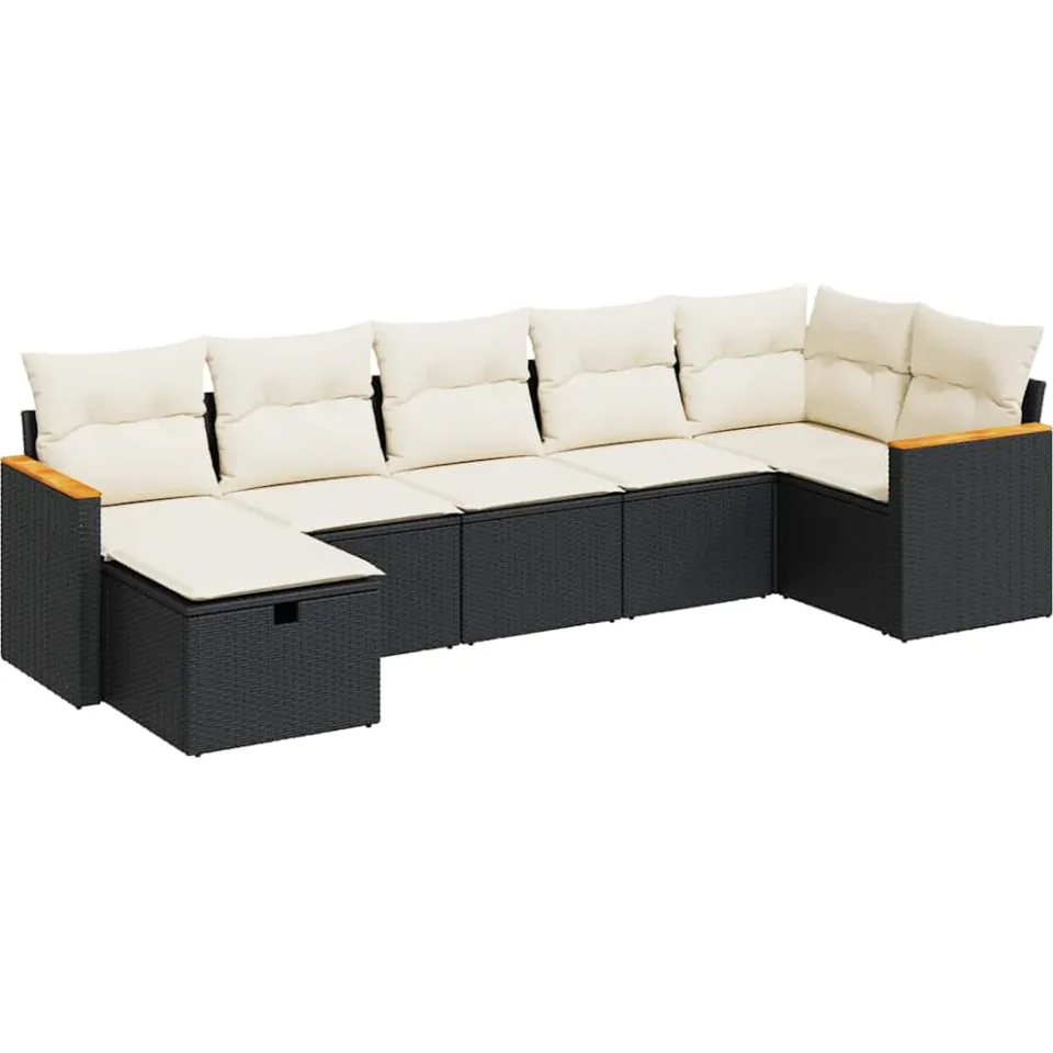 vidaXL 7-delige Loungeset met kussens poly rattan zwart, foto 3