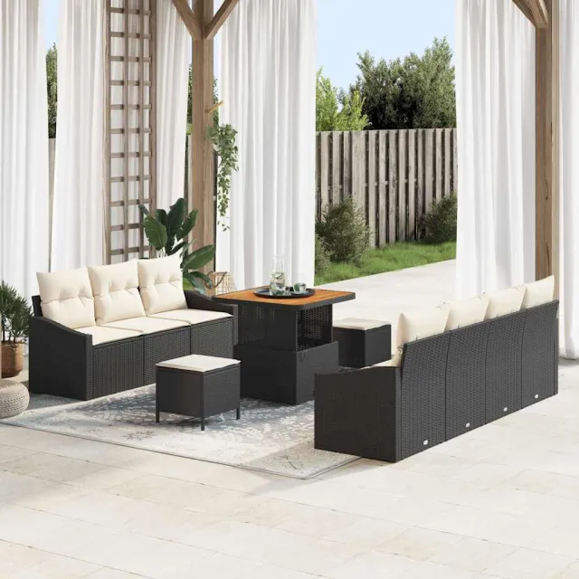 vidaXL Tuin Sofa Set met kussen met opslag 10 pcs Zwart poly rattan, foto 2