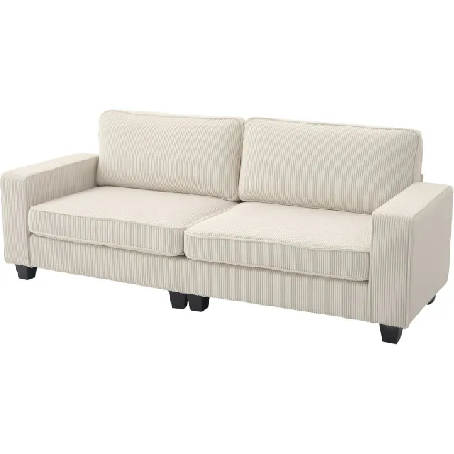 Homona 3-zitsbank van cord - Met armleuningen en kussens - 227 x 84 x 87 cm - Crèmewit