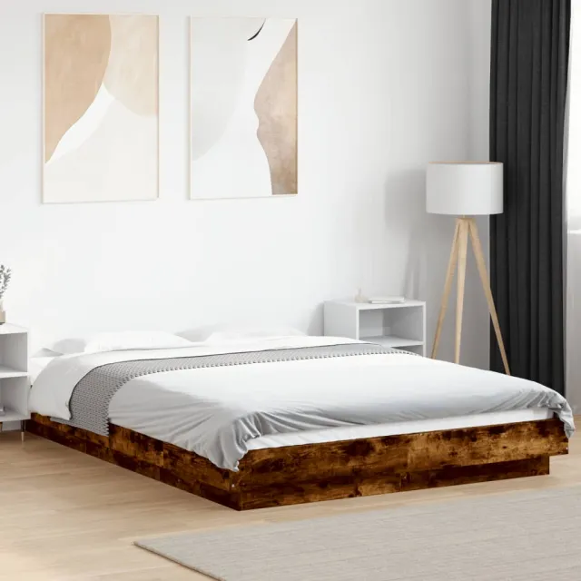 vidaXL Bedframe met LED-verlichting gerookt eikenkleurig 120x190 cm