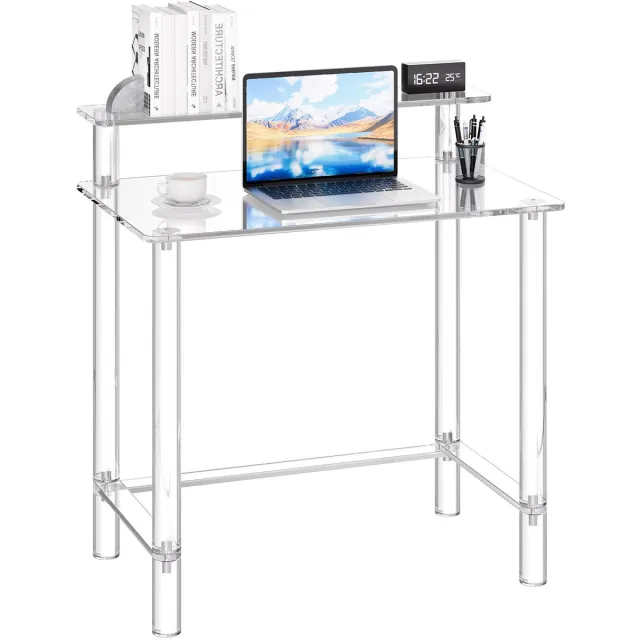 Vevor Acryl Computerbureau 2-laags Kantoortafel met Monitorstandaard, Modern Bureau (draagvermogen 60 kg) voor Slaapkamer Kantoor Studeerkamer Garderobekast, 50 x 80 x 88 cm (Transparant)