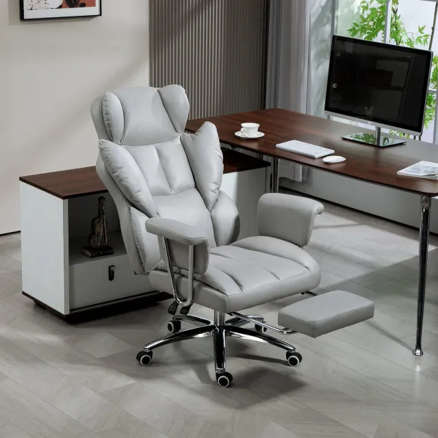 OKWISH Bureaustoel Met Liegefunctie – Ergonomische Draaistoel Met Voetsteun – Verstelbaar 46 Tot 54 Cm – Voor Kantoor En Werkkamer – Stof – Lichtgrijs