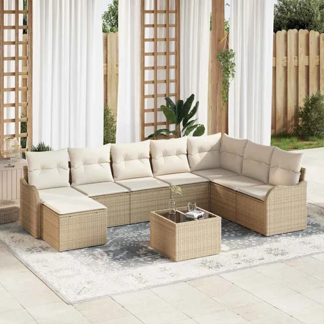 vidaXL Tuin Sofa Set 9 st Beige poly rattan, foto 2