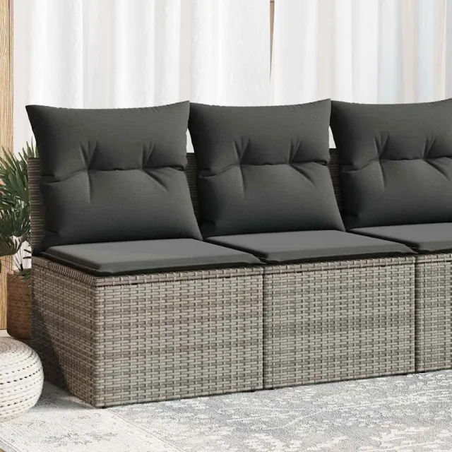 vidaXL 2-delige Loungeset met kussens poly rattan acacia grijs, foto 4