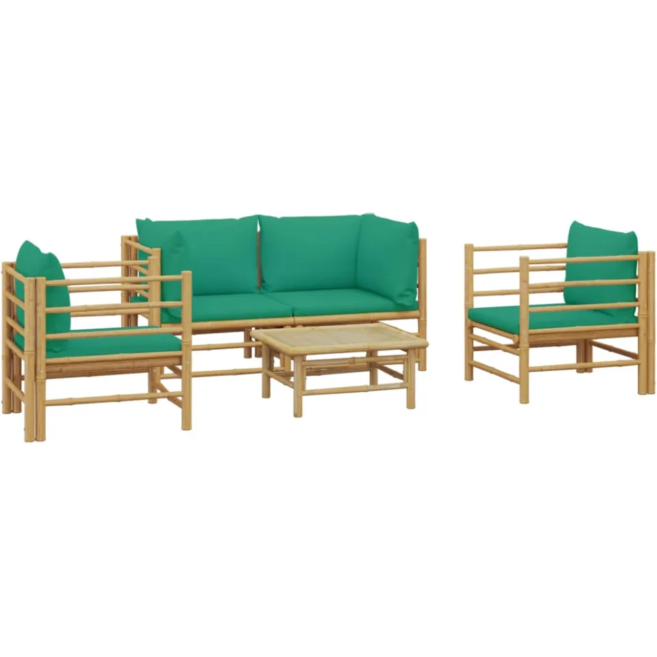 vidaXL 5-delige Loungeset met kussens bamboe groen Bruin