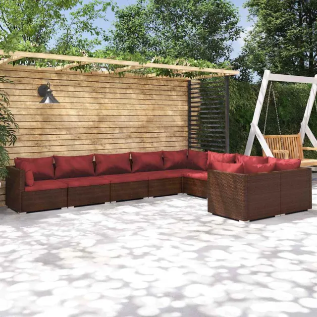 vidaXL 9-delige Loungeset met kussens poly rattan bruin, foto 2