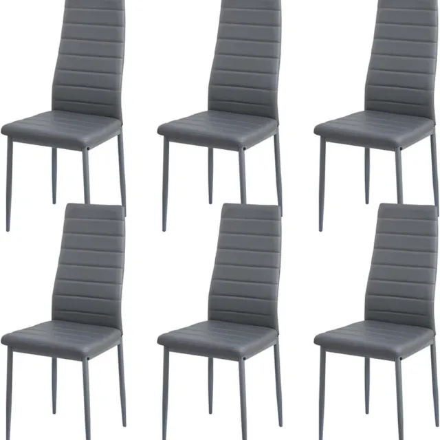 EGGREE Eetkamerstoelen set van 6 metalen keukenstoelen - eettafelstoel - comfortabele gestoffeerde stoelzitting - grijs
