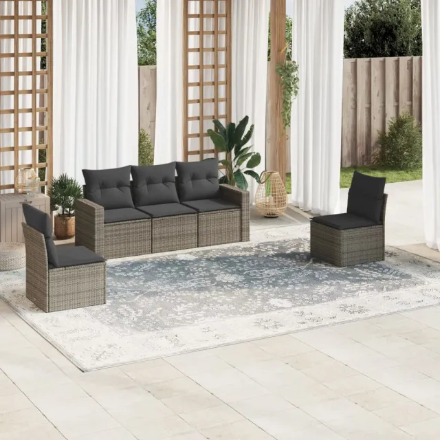 vidaXL 5-delige Loungeset met kussens poly rattan grijs, foto 2