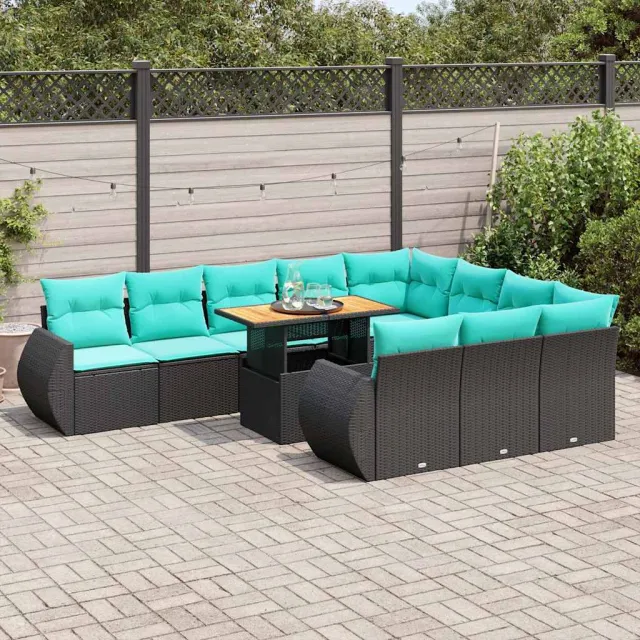 vidaXL 11-delige Loungeset met kussens poly rattan zwart, foto 2
