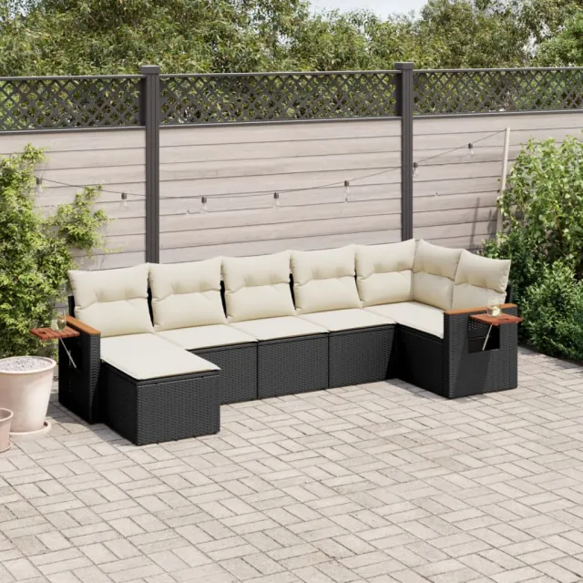 vidaXL 7-delige Loungeset met kussens poly rattan zwart, foto 2