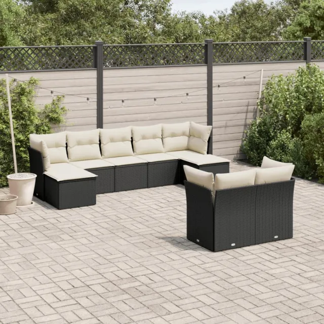 vidaXL 9-delige Loungeset met kussens poly rattan zwart, foto 2