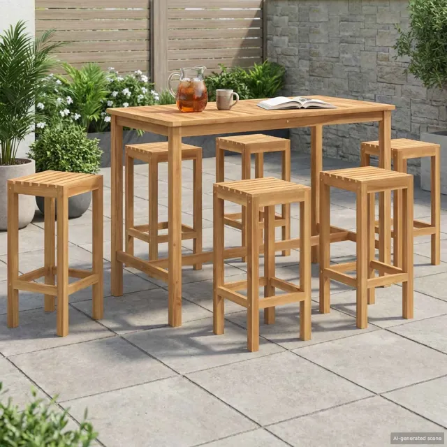 vidaXL Buitenbarset 7 st Naturel Massief Teakhout Bruin