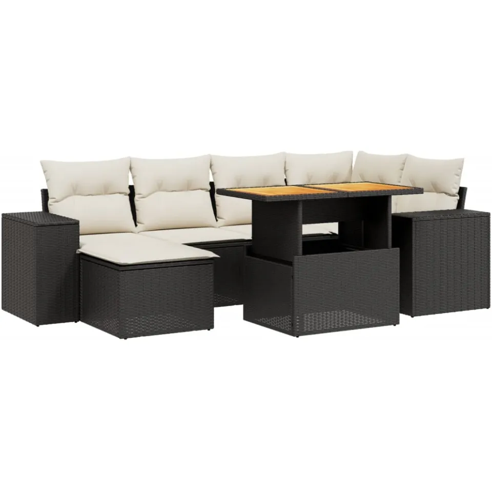 vidaXL 7-delige Loungeset met kussens poly rattan zwart