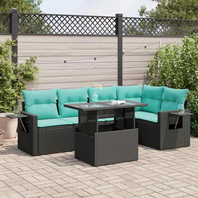 vidaXL 6-delige Loungeset met kussens poly rattan acacia zwart, foto 2