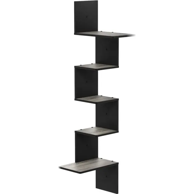 Furinno Rossi moderne zwevende wandhoekplank met 5 niveaus, Frans eiken/zwart