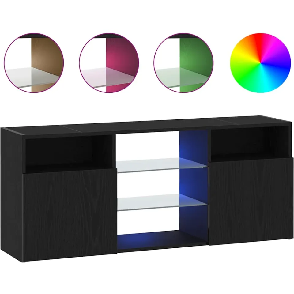 vidaXL Tv-meubel met LED 120x30x50 cm bewerkt hout zwart eiken, foto 4