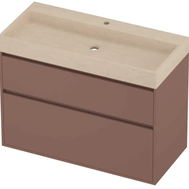 Proline Evoli Badmeubelset Hardsteen Loft 1 Gat 100x46x75 cm Sand Stone Beauty Blush Rosé Goud