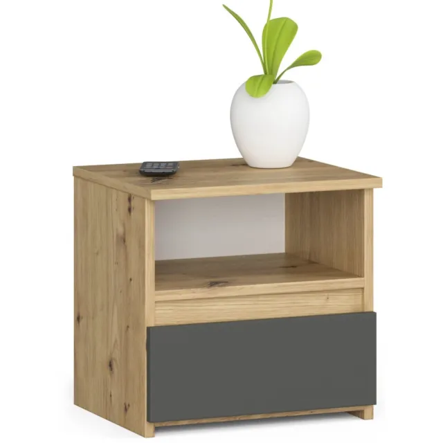 Akord Nachtkastje CL1 met 1 Lade / AKORD Furniture Factory / Artisan Eik - Grafietgrijs / 40 x 40 x 35 cm Eiken Artisan|Grafiet grijs