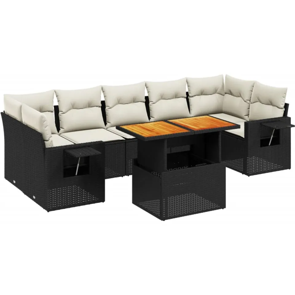 vidaXL 8-delige Loungeset met kussens poly rattan zwart