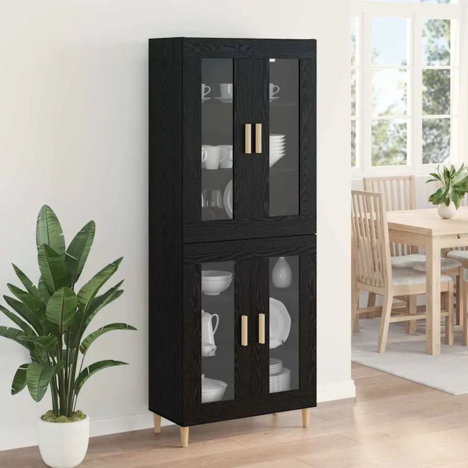 vidaXL Hoge kast Zwart Eiken 69,5 x 34 x 180 cm Bewerkt hout, foto 4