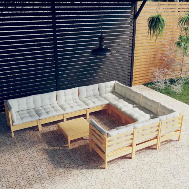 vidaXL 11-delige Loungeset met crèmekleurige kussens grenenhout, foto 2