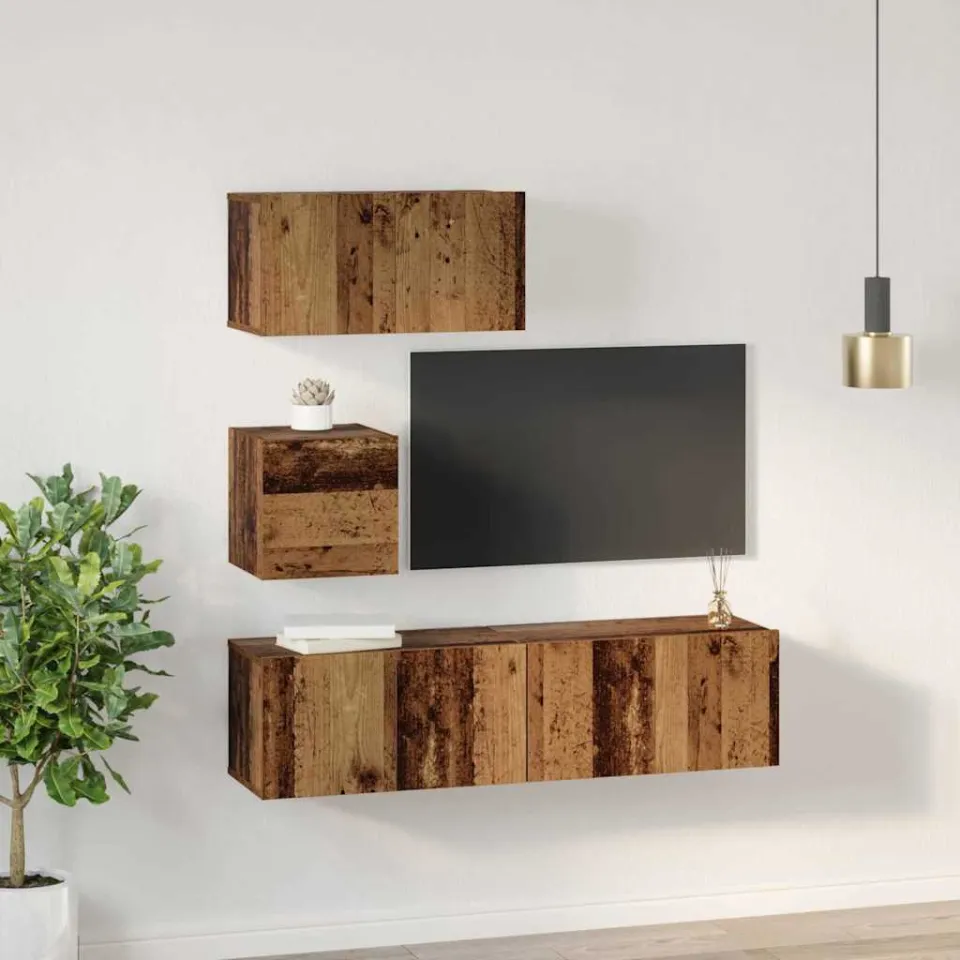 vidaXL Tv-meubelset 4 st Oud Hout Bewerkt hout bruin, foto 4