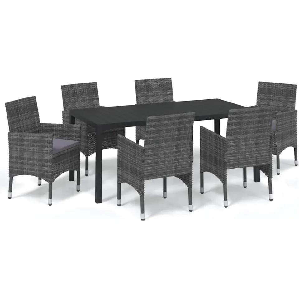 vidaXL 7-delige Tuinset met kussens poly rattan grijs, foto 3