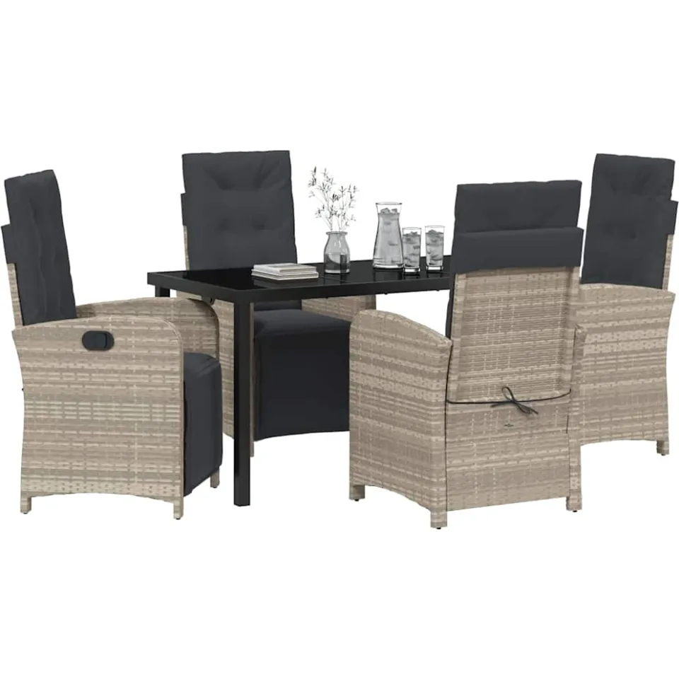 vidaXL Tuin eettafelset 5 st Lichtgrijs poly rattan