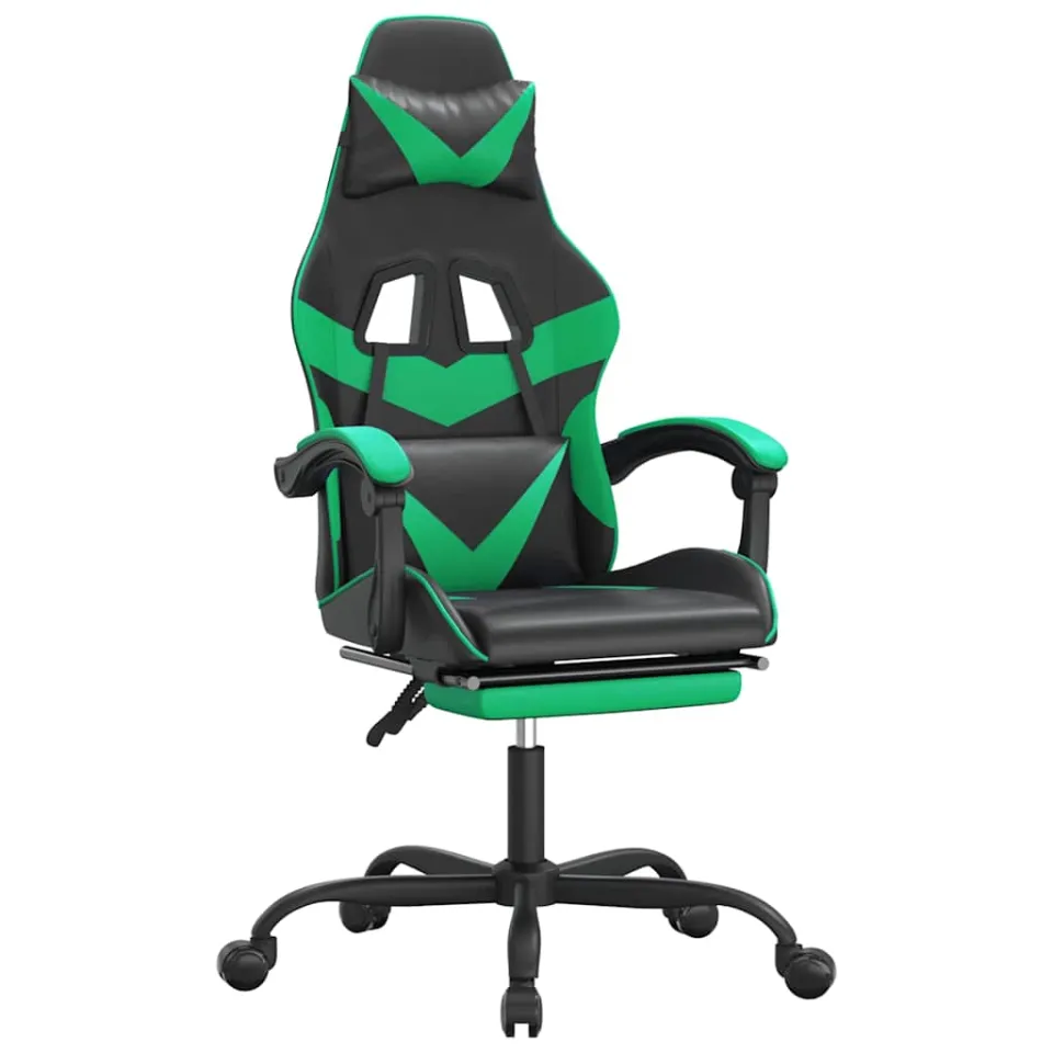 vidaXL Gamestoel draaibaar met voetensteun kunstleer zwart en groen, foto 3