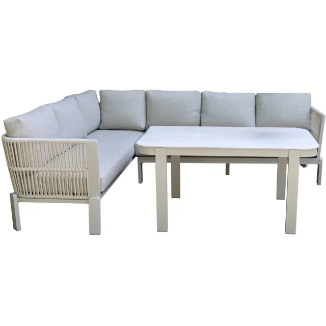 AVH-Collectie Veneto dining hoek loungeset 3 delig aluminium latte zand rope Zand / Latte / Linen