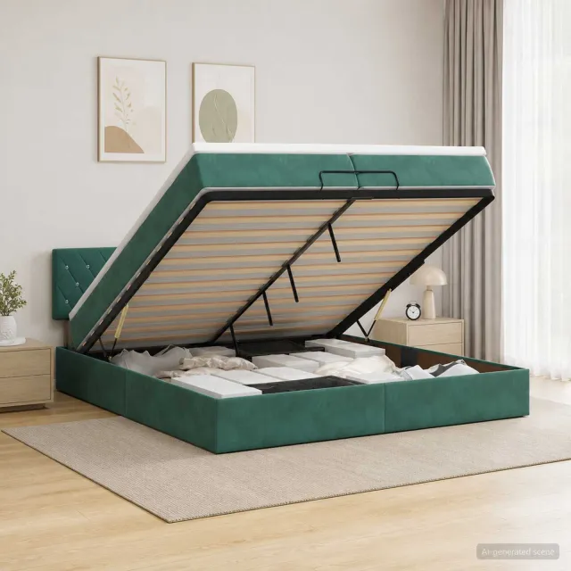vidaXL Ottoman bed met matras Donkergroen 200 x 200 cm Fluweel