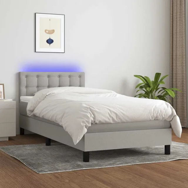 vidaXL Boxspring met matras en LED stof lichtgrijs 90x200 cm grijs