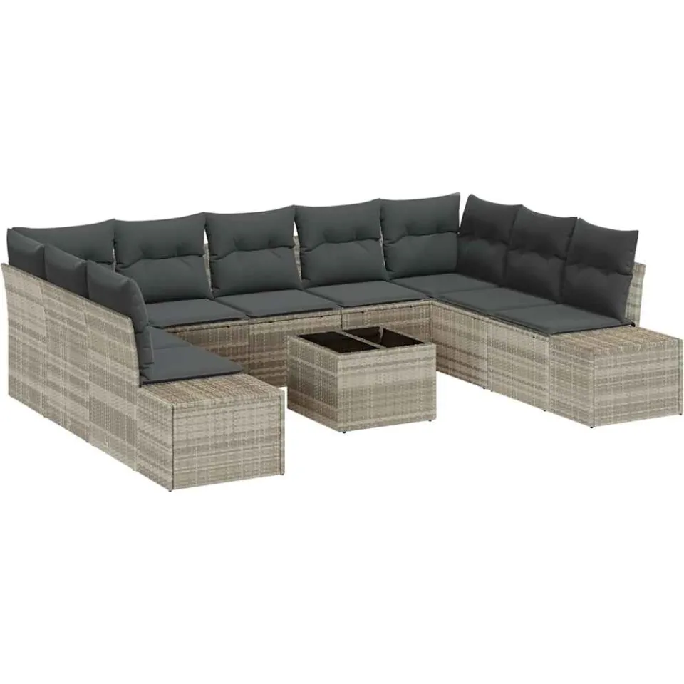 vidaXL Tuin Sofa Set 10 st Lichtgrijs poly rattan