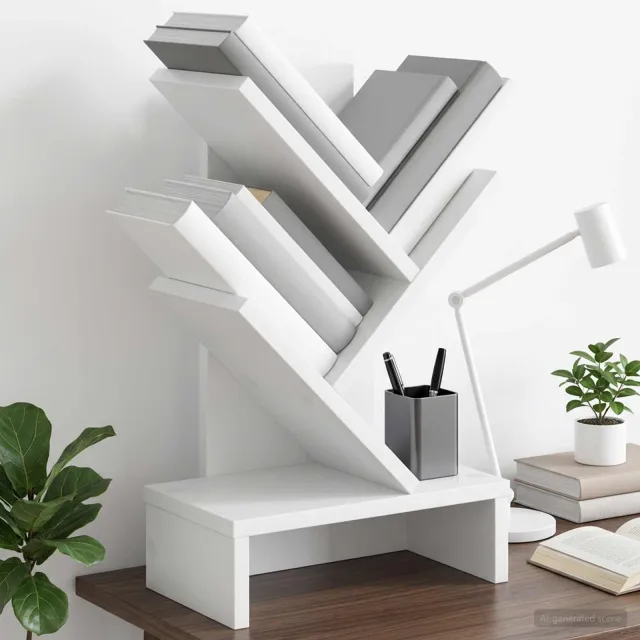 vidaXL Boomvormige boekenplank met 3 planken 30 x 18 x 48 cm Wit, foto 2