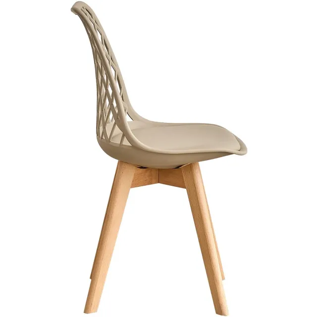 PRIMO HOME Prime Home Stoelenset 4x - Stoel - Eetkamerstoel - Slaapkamer - Balkon - Woonkamer - PU-gewatteerde zitting - Houten poten - Beige
