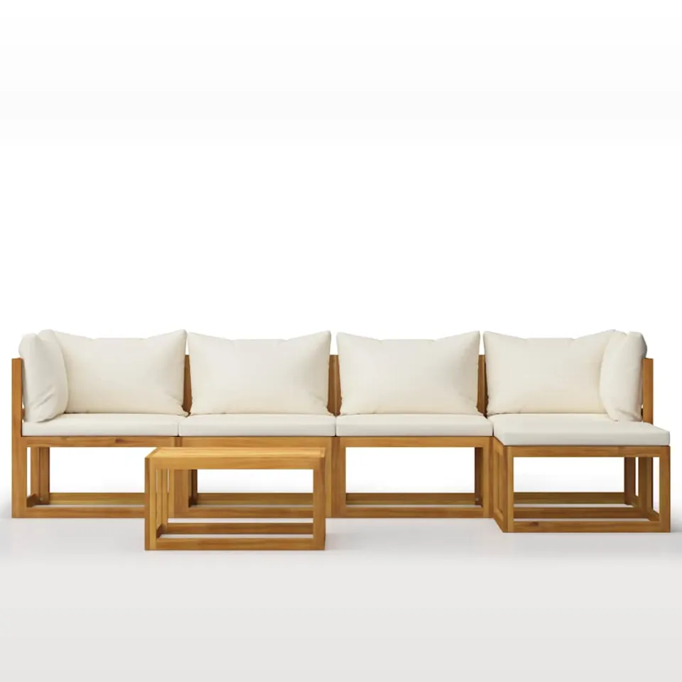 vidaXL 6-delige Loungeset met kussens massief acaciahout crème, foto 3