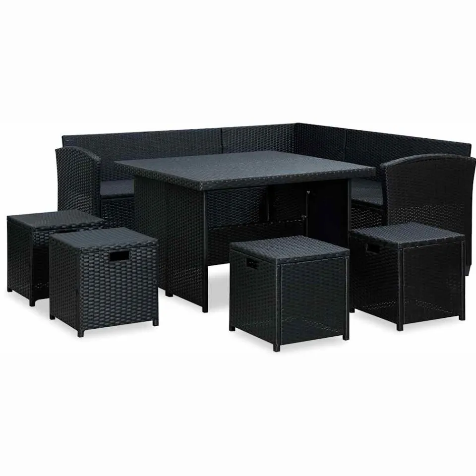 vidaXL 6-delige Loungeset met kussens poly rattan zwart, foto 3