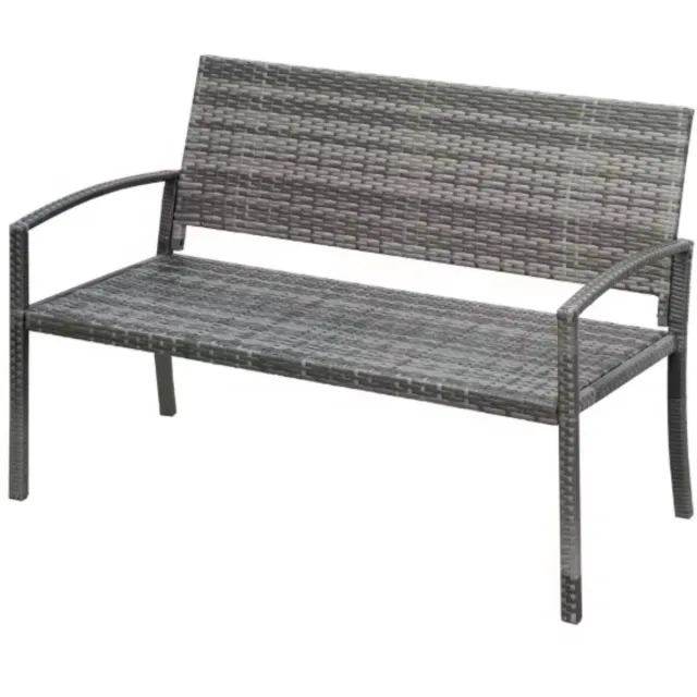 Happiq Tuin bank Vaylen - Twee zits bankje - Voor Buiten & Veranda - All-Weather PU-Rieten Design met Stalen Frame - Lichtgewicht en Eenvoudige Montage - Tuinmeubilair - Grijs
